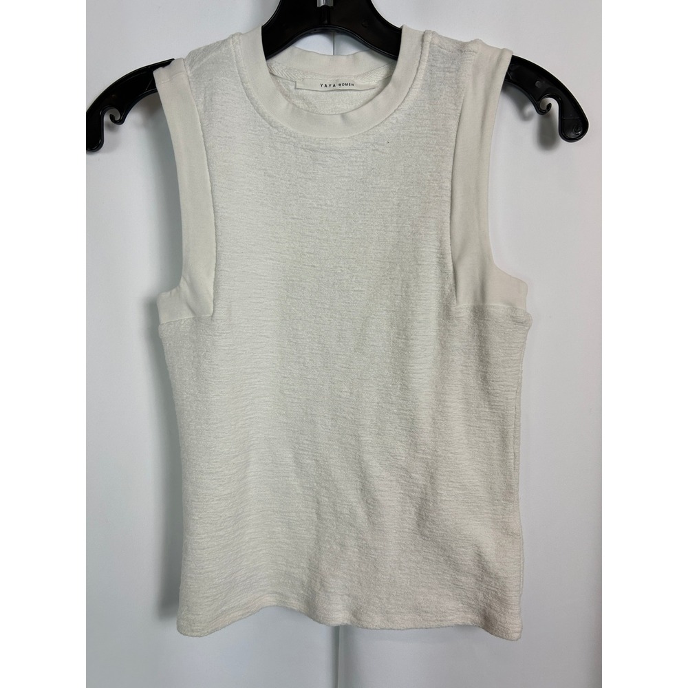 YAYA WOMEN Cream Textured Sleeveless Crew Neck Muscle Tank Top Minimalist XS